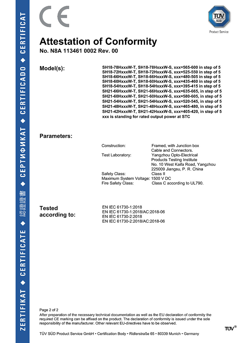 TÜV CE Attestation of Conformity (Model List)